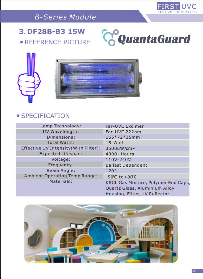 QuantaModule Open Source 15-Watt Far UV Excimer Module DC 24V Far-UVC Light Kit with 222nm Bandpass Flitter and Housing